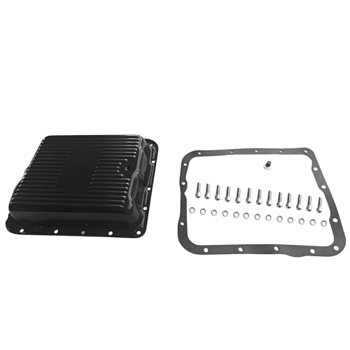Psrorkeu Polished Finned Transmission Oil Pan & Drain Plug Compatible with GM 700R4 4L60E 4L65E Transmissions 2-5/8 Inch Deep