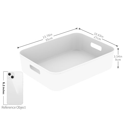 Cetomo 8Lx6 Aufbewahrungskorb, Kunststoff Aufbewahrungskörbe mit Griffen, Stapelbare Organizer Box für Regal, Küchenschrank, Badezimmer, Aufbewahrungsbox ohne Deckel, Weiß, 8L-6er Set (35 * 27 * 9cm)