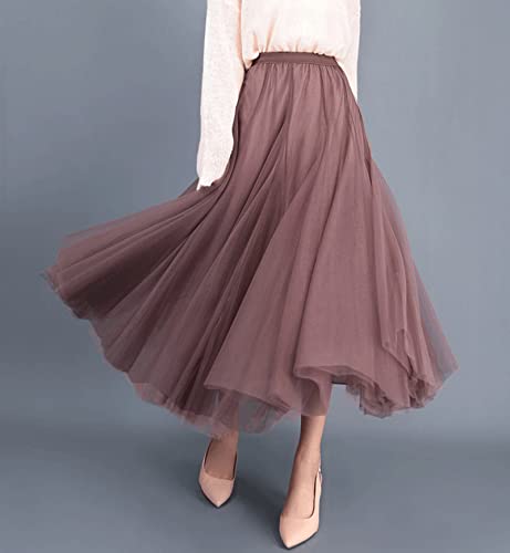 Women's Layered Maxi Skirt, Elastic Waist A Line Tutu Tulle Skirt Pleated Petticoat2
