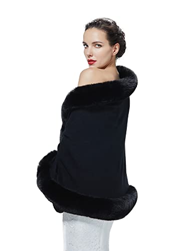 BEAUTELICATE Chal de Pelo Sintético Mujer Bolero Poncho Capa para Invierno Bodas Novia (Negro)
