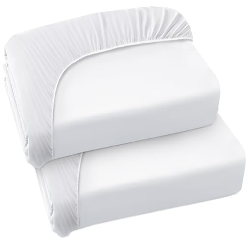 Twin Fitted Sheet Only, Twin Size Sheets for Kids Up to 12 Inches Deep Procket, Single Bed Mattress Sheets Stretchable Breathable Jersey Knit Cover, 2 Pack, White