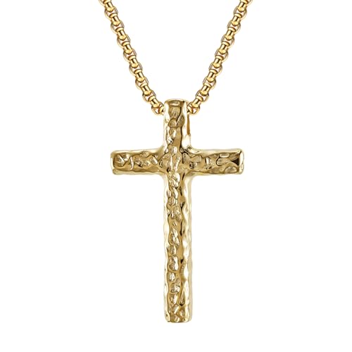 Collier homme croix martelée inoxydable qui ne noircit pas et dure