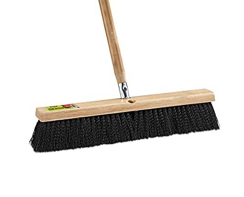 Image of Black Indoor Push Broom Head - Heavy Duty Hardwood Block - Polypropylene Bristles - Deck Scrub Brush - Two Threaded Handle Holes for Better Assist (36 inch)