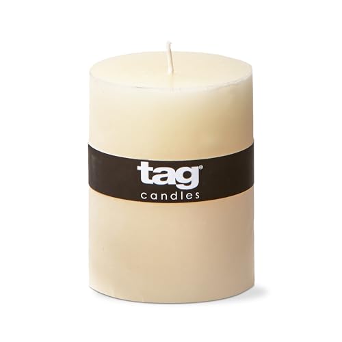 TAG Chapel 3X4 Ivory Pillar Paraffin Wax Candle Unscented Drip-Free Long Burning 46 Hours for Home Decor Wedding Parties 3x4 Ivory