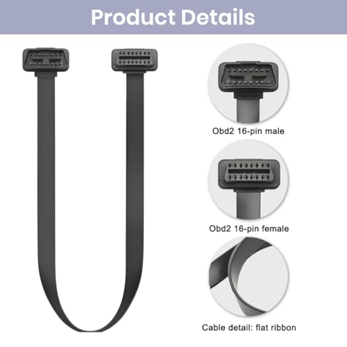 Image of STHIRA OBD2 Extension Cable 3.3ft (1m) 16-Pin Male to Female Diagnostic Scanner Adapter Flat Ribbon Wire, Universal Car OBD2 Port Extender for Code Readers, Scan Tools, Tuning Devices
