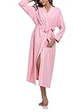 EA'S SECRET 100% Cotton Robes for Women Lightweight Long Kimono Bathrobe Soft Ladies Loungewear with Pockets(Pink,M)