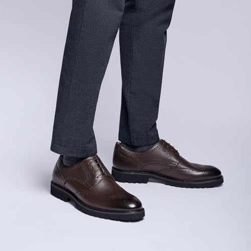 Image of Men's Dress Shoes Wingtip Genuine Cowhide Leather Oxfords with Brogue Derby Shoes for Wedding, Business, Fomal Occasions