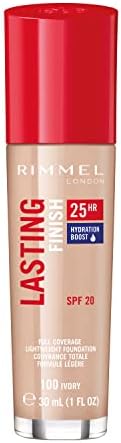 Rimmel London Lasting Finish 25HR - 100 Ivory - Foundation, 25-Hour Wear, Full Coverage, Waterproof, 1oz