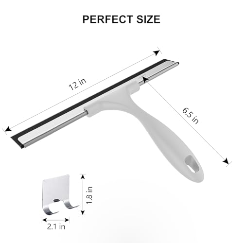 Image of SetSail Shower Squeegee for Glass Doors All-Purpose Squeegee for Shower Glass Door Heavy Duty Window Squeegee with Hook for Car Window Cleaning 12 Inches, Grey