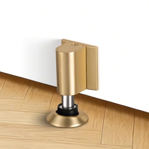 Bak Bo Magnetic Door Stoppers 2 Pack Bottom of Door Holder Keep Door Open No Drilling Magnet Floor Door Stop with Screws and Adhesive Brushed Gold DS2