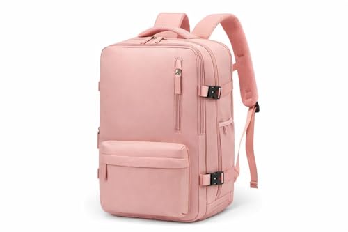 Mochila de Viagem Expansível 40L Impermeável para Notebook Mochila Executiva Grande Premium com USB, Ideal para Trabalho, Faculdade e Cabine de Avião Masculina e Feminina (ROSA)