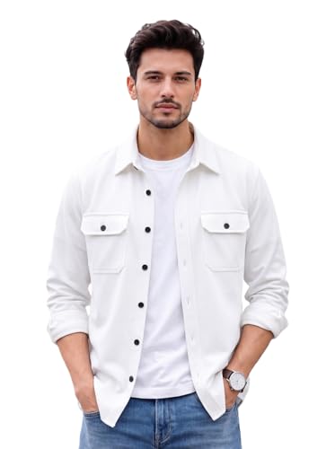 Image of Amazon Brand - INKAST Men's Cotton Blend Button Down Shirt | Long Sleeve Casual Lightweight Breathable Collared Shirts | Soft Comfortable Everyday Wear |Two Flap Chest Pockets |Using like Jacket Shirt