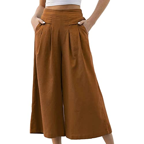 Generisch Pantalon Femme Jupe-culotte Été Taille Haute Ample Jambe Large Palazzo Pantalon Uni Stretch Respirant Pantalon de Loisir Extérieur Taille...