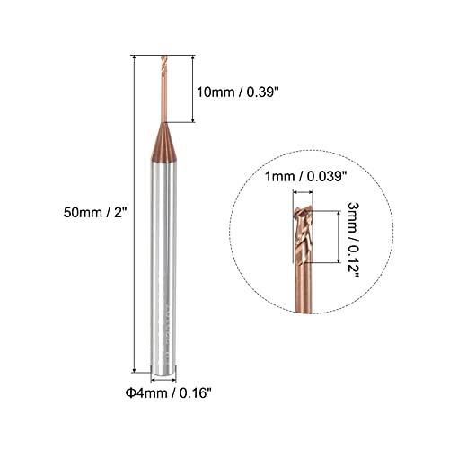Image of uxcell Square Nose End Mill, 1mm Solid Carbide AlTiSin Coated Long Reach CNC Router Bits 2 Flutes Milling Cutter with Extended Neck, 10mm Cutting Length 4mm Shank