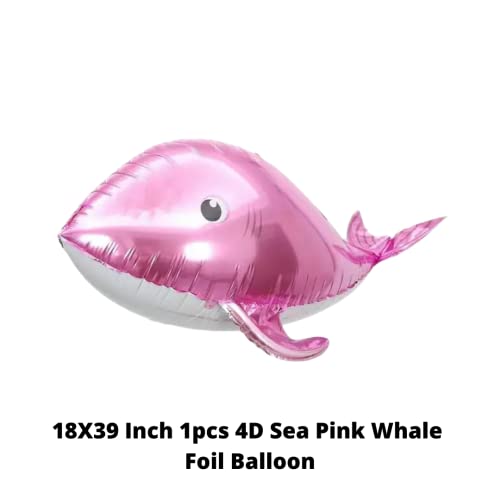 Image of Party Decorz Pink Whale 4D Foil Balloon Big Size (18X39 Inch,1 pcs) Ocean Animal Theme Birthday /Party Foil Balloon For Children Birthday Party Decoration