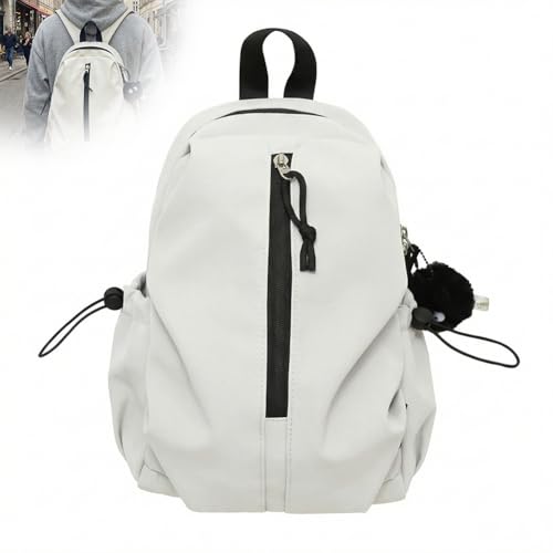 Mochila feminina impermeável de nylon – Mochila elegante e leve para viagem, trabalho e viagem, Branco, Medium, Tendência