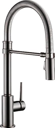 Image of Delta Faucet Trinsic Pro Commercial Style Kitchen Faucet, Kitchen Faucets with Pull Down Sprayer, Kitchen Sink Faucet, Faucet for Kitchen Sink, Magnetic Docking Spray Head, Black Stainless 9659-KS-DST