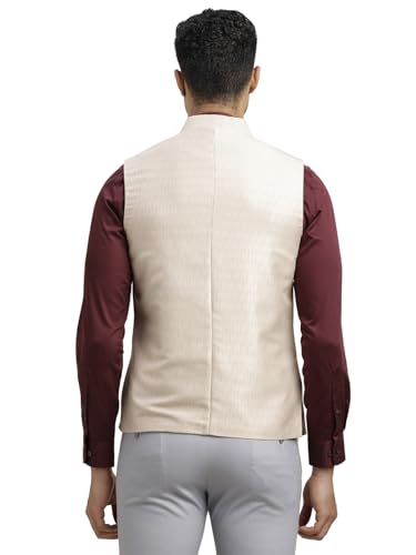 Image of Turtle Men Poly Cotton Self Design Slim Fit Grey Nehru Jacket