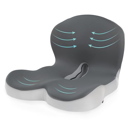 Truck Seat Cushion for Truck Driver Office Chair Cushion Semi Truck Driver Seat Cushion Memory Foam Car Seat Cushion with Lumbar Support Relieve Back Pain Sciatica Pain for Long Drives(Light Grey)