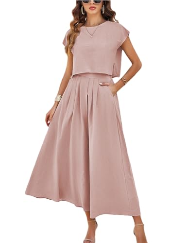 Image of Mingzhu Womens 2 Piece Outfits Skirt Set Summer Casual Cap Sleeve Crop Tops Maxi Dress Sets with Pockets