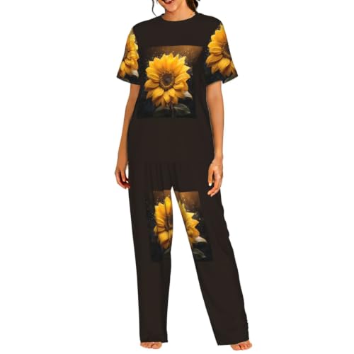 Pyjama court femme tournesol ensemble de nuit été manches courtes