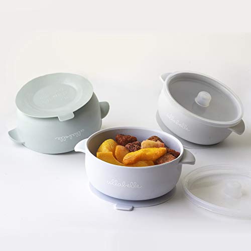 Image of Ullabelle Silicone Baby Bowls with Lids | Toddler Food Storage Bowls | 100% Food Grade Silicone | BPA Free and Nontoxic Material | Independent Feeding (Blue/Sage/Grey, 3 Bowls)