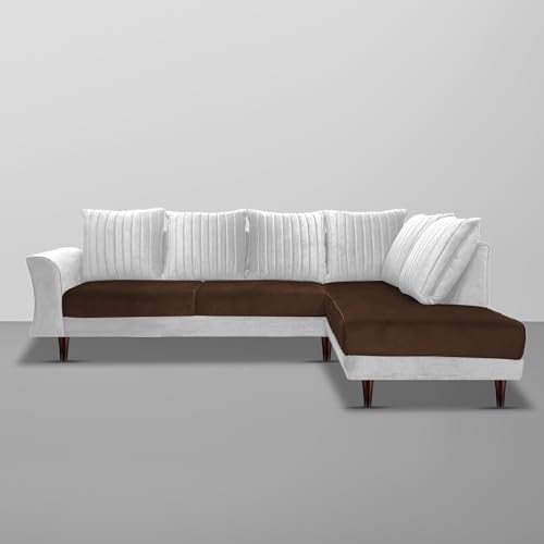 Image of Gratly RHS 4 Seater L Shape Sofa Set for Living Room (Brown Grey Colour) Premium Fabric Sofa