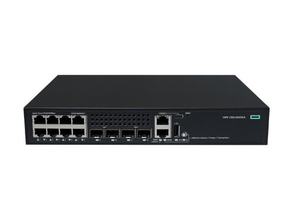 Switch HPE CW 2150 con cuatro puertos de fibra SFP y SFP+ para ampliación de enlaces troncales