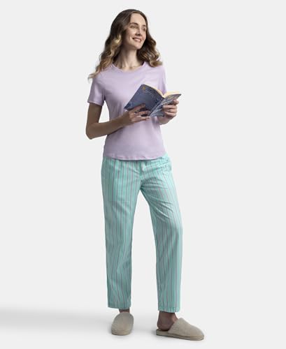 Image of Jockey RX06 Women's Super Combed Cotton Woven Fabric Relaxed Fit Striped Pyjama with Side Pockets (Checks & Prints May Vary)