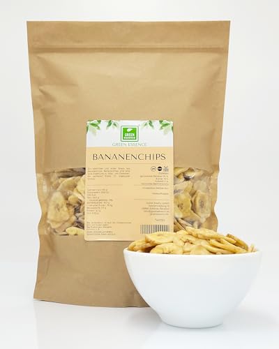 Bananenchips von der Grünen Essenz - Bananen in Form von Chips - mit Kokosnussöl - ohne Konservierungsstoffe - ungeschwefelt - leicht gesüßt - ideal als Snack für zwischendurch (1 Kilogramm)