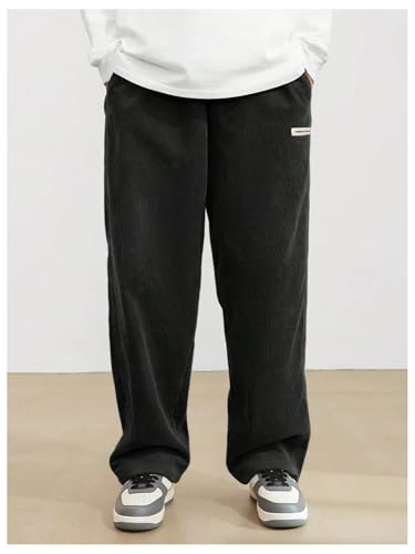 SOLY HUX Men's Drawstring Elastic Waist Loose Straight Leg Corduroy Pants with Pockets Black Letter XX-Large-14