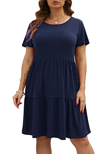 Image of Nemidor Women Plus Size Casual Ruffle Dress Swing Midi Pocket