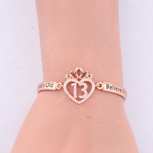 Image of FEELMEM Sweet 13th Birthday Gifts 13 Years Old Birthday Crown Bracelet 13 Year Old Gift for 13 Years Old Gift