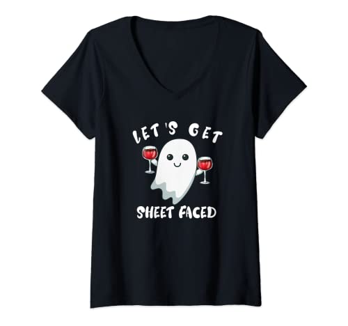 Mujer Funny Ghost Shirt Halloween Wine Lover Day Beber Women Camiseta Cuello V