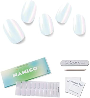 NAMICO Semi Cured Gel Nail Strips,20 pcs Gel Nail Stickers, Glaze Gel Nail Strips, Easy to Use Long Lasting Salon Quality Nail Wraps, Includes Prep Pads, Nail File & Wood Stick (Aurora)