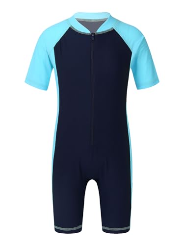 Image of Alvivi Kids Baby Boy Girls Short Sleeve Shorty Swimming Suit UV Sun Protective Zipper One Piece Swimsuit
