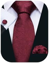 Barry.Wang Men Tie Sets Paisley Silk Necktie Pocket Square Cufflinks