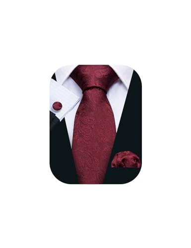 Barry.Wang Men Ties Paisley Woven Silk Necktie Set with Pocket Suqare Cufflinks Formal