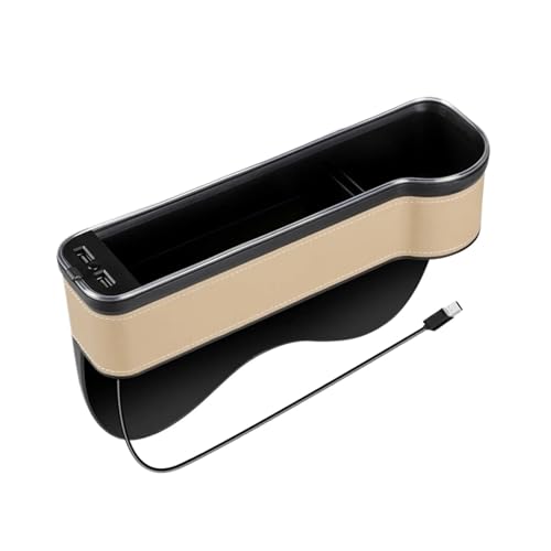 Boîte de rangement pour voiture avec double USB et porte-bouteille marron droit