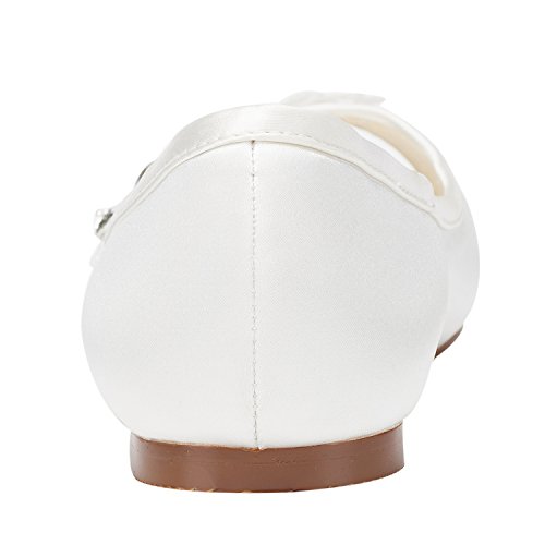 Emily Bridal Wedding Shoes Women's Satin Flat Heel Peep Toe with Crystal Heel Crystal4