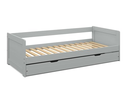 Urban Home Furniture Natalie Grey Panel Wood Daybed with Trundle, Twin Size Day Bed with Pullout Trundle & Wooden Slats Support, Space Saving Twin Daybed, No Box Spring Needed, Trundle Bed, Grey