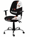 YOKOU Computer Office Chair Cover,I Love Basketball Hoop Sport Black Washable Removable Rotating Boss Chair Slipcovers Soft Desk Chair Cover 1pcs