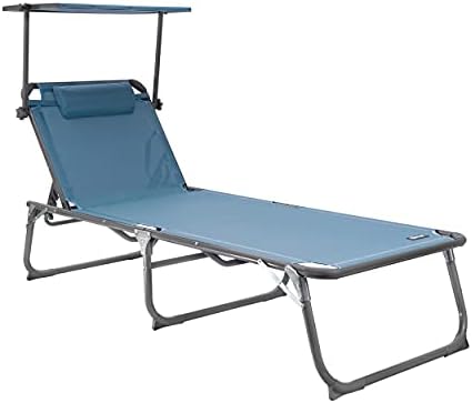 Homecall XXL Aluminium Sun Lounger with Sun Roof Three-Legged Beach bed 200x70 cm Maximum Load 150 kg, Grey textilene, Quick Dry Foam