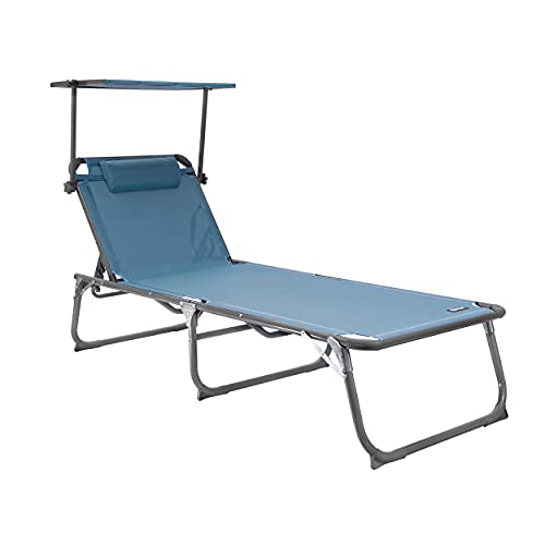 Homecall - Tumbona XXL de aluminio y textileno con parasol, carga máxima de 150 kg, 200 x 70 cm, Azul