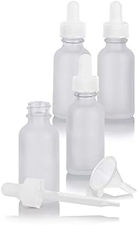 1 oz Frosted Clear Glass Boston Round White Dropper Bottle (4 pack) +