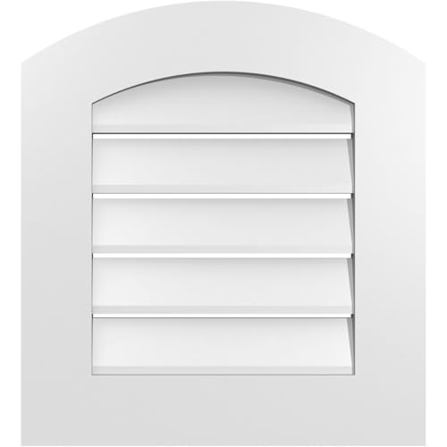 20"W x 22"H Arch Top Surface Mount PVC Gable Vent: Functional, w/ 3-1/2"W x 1"P Standard Frame