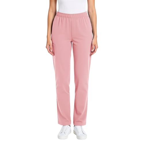 Image of Scrub Pants for Women Drawstring Waist with Straight Leg High Waisted Solid Color Soft Breathable Pants with Pockets