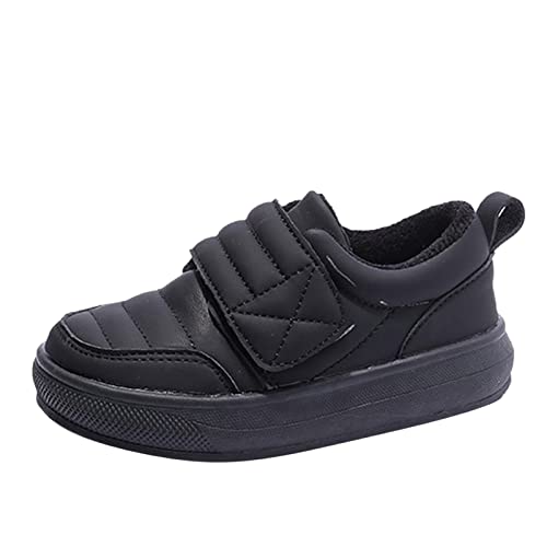 Children Boy Girl Winter Sports Shoes Boots Cozy Fleece Booties Socks Non-Slip Toddler Warm First Walking Shoes (Black, 4.5-5 Years Toddler)