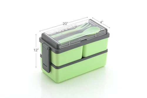 Image of Double Decker 3 Compartment Lunch Box for School & Office, Lunch Box with Cutlery and Lid,Microwave Safe Lunch Boxes | Pista Green - 1400 ML