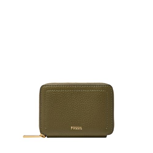 Image of Fossil Women's Logan RFID-Blocking Leather Zip Around Card Case Wallet with Keychain